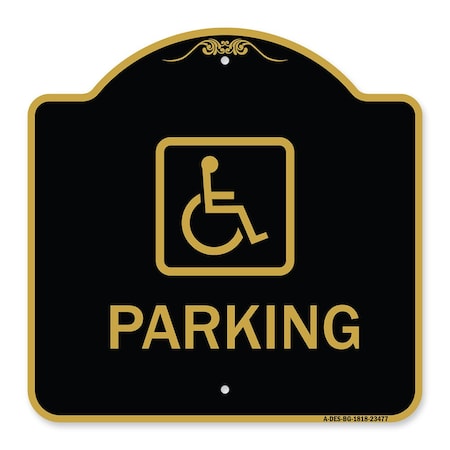 Designer Series Parking Handicapped Symbol, Black & Gold Aluminum Architectural Sign